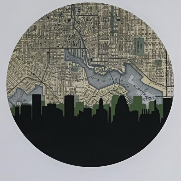 Baltimore city skyline silhouette with map - Picture 2 of 2